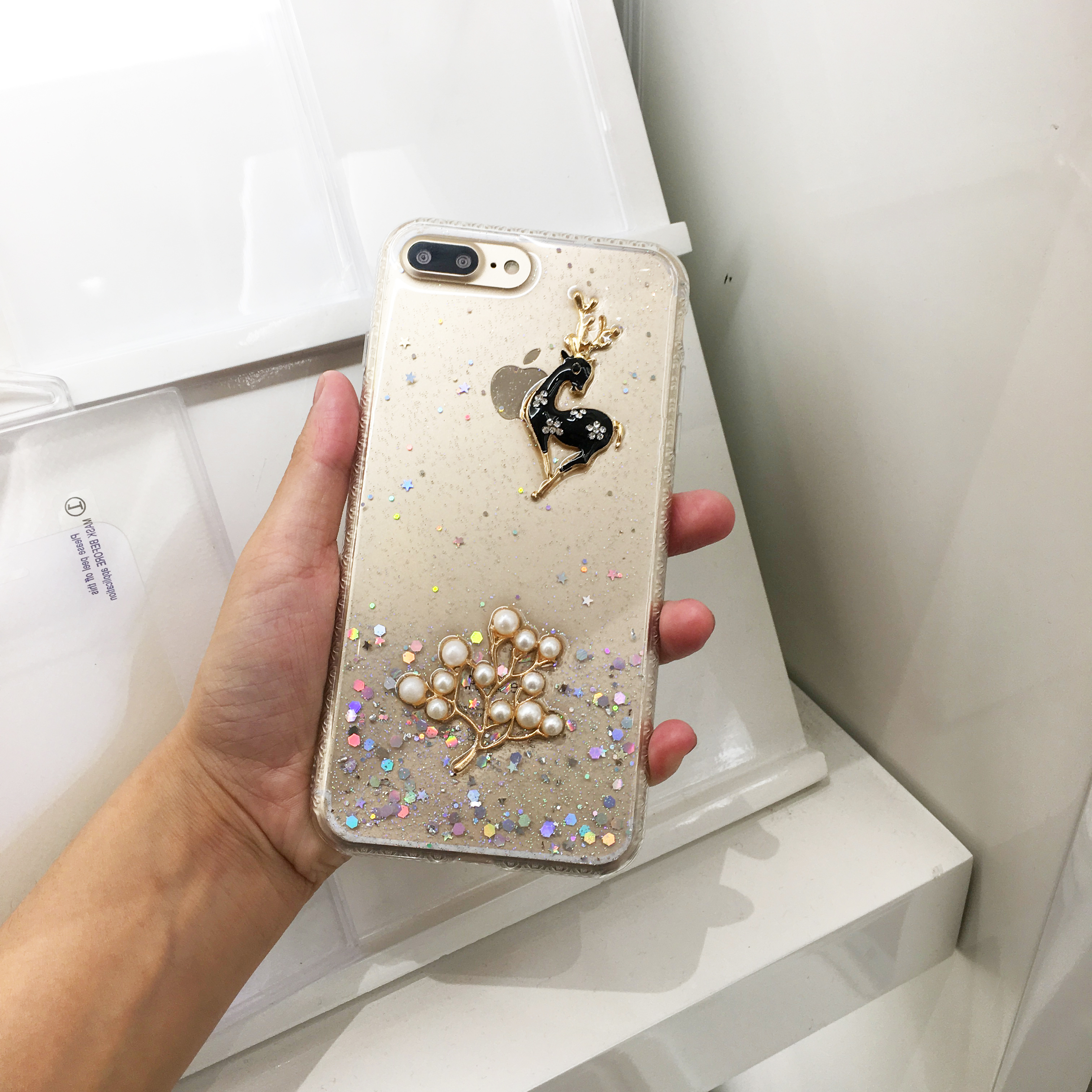 iPHONE SE 2020 / 8 / 7 3D Deer Crystal Diamond Shiny Case (Silver)